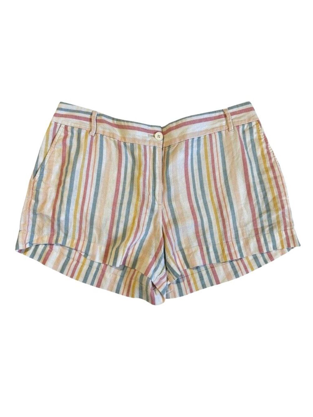 Ann Taylor Loft Linen Blend Shorts size 14 White Multicolor Striped Preppy Pocke